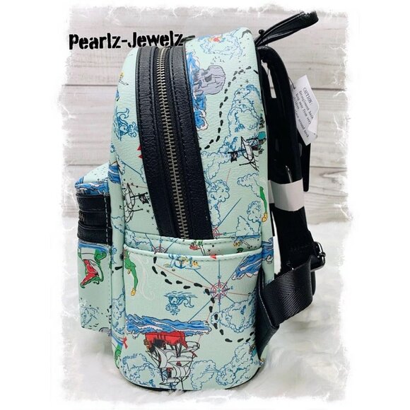 Loungefly Disney Peter Pan Blue All Over Neverland Map Print Mini Backpack NWT main image 5